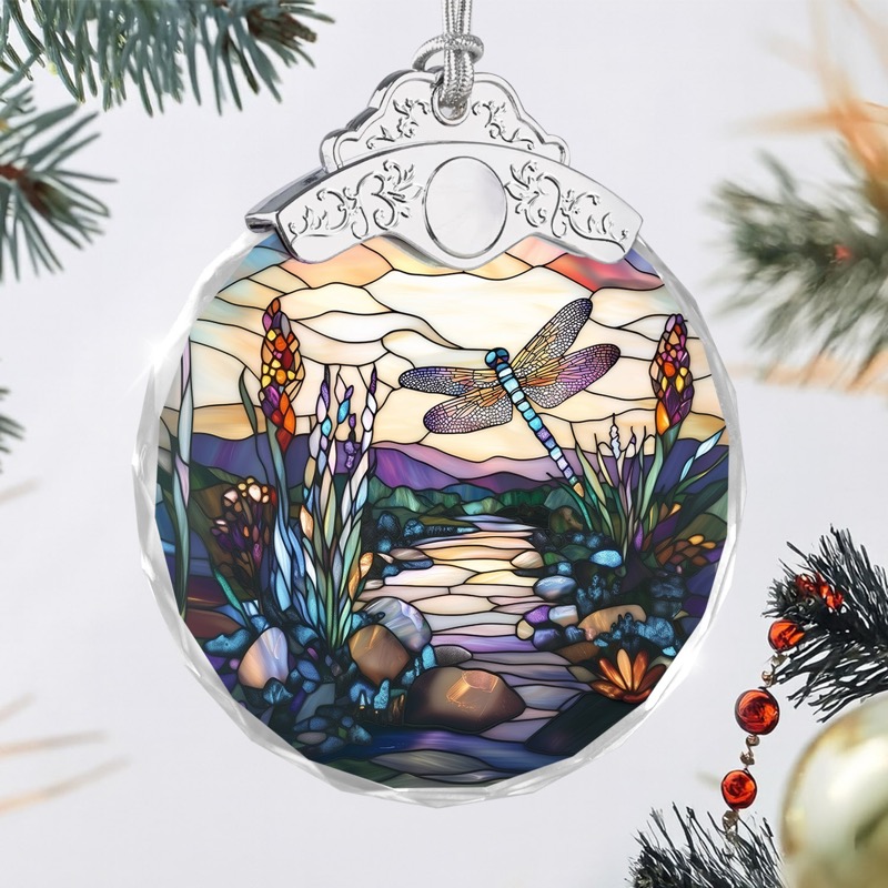 Dragonfly Garden - Stained Glass Crystal Ornament