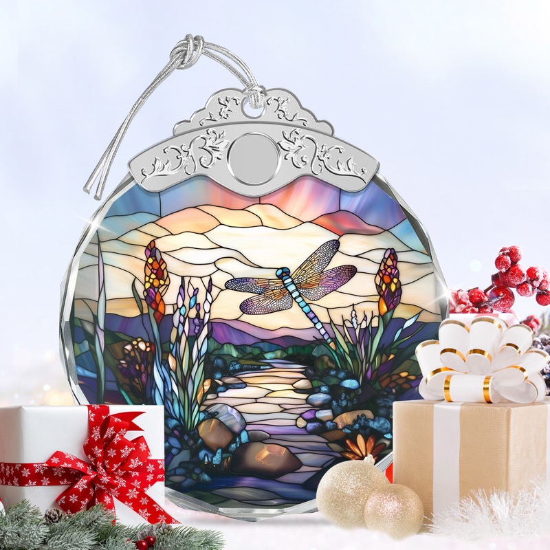 Dragonfly Garden - Stained Glass Crystal Ornament