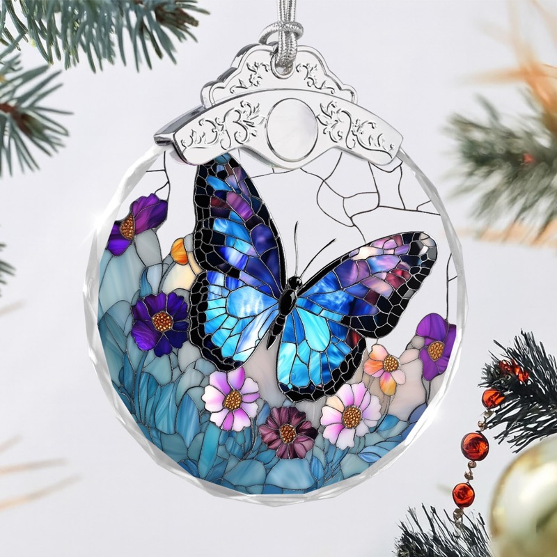 Blue Morpho Butterfly - Stained Glass Ornament