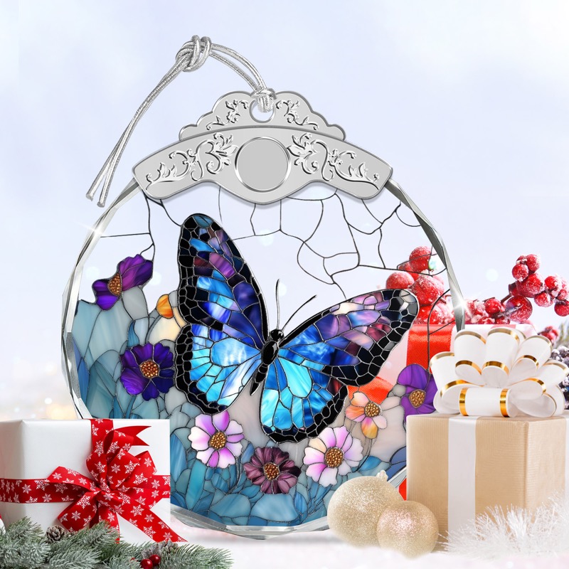 Blue Morpho Butterfly - Stained Glass Ornament