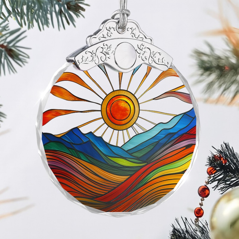 Rainbow Mountain Sunrise - Crystal Ornament