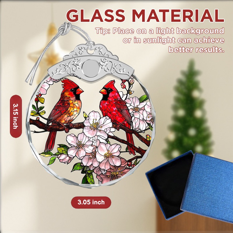 Red Cardinals & Cherry Blossoms - Crystal Ornament