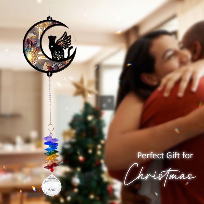 Cat Angel on Moon - Pet Memorial Suncatcher