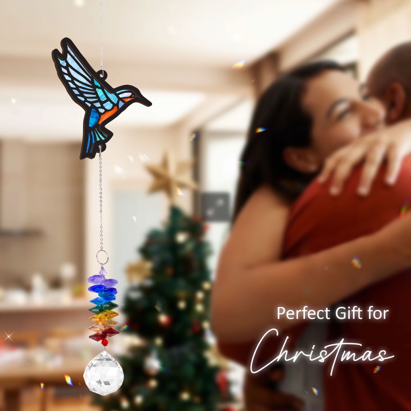 Hummingbird - Stained Glass Crystal Suncatcher