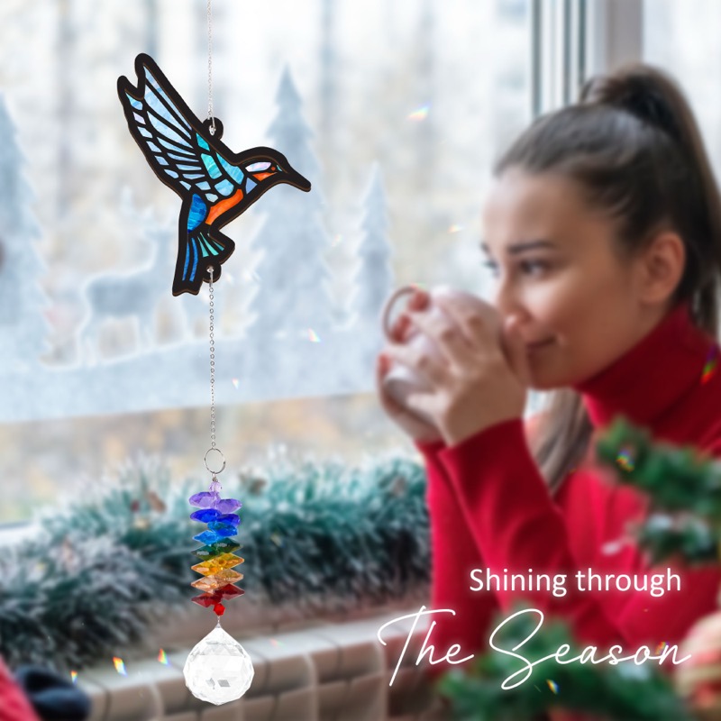Hummingbird - Stained Glass Crystal Suncatcher