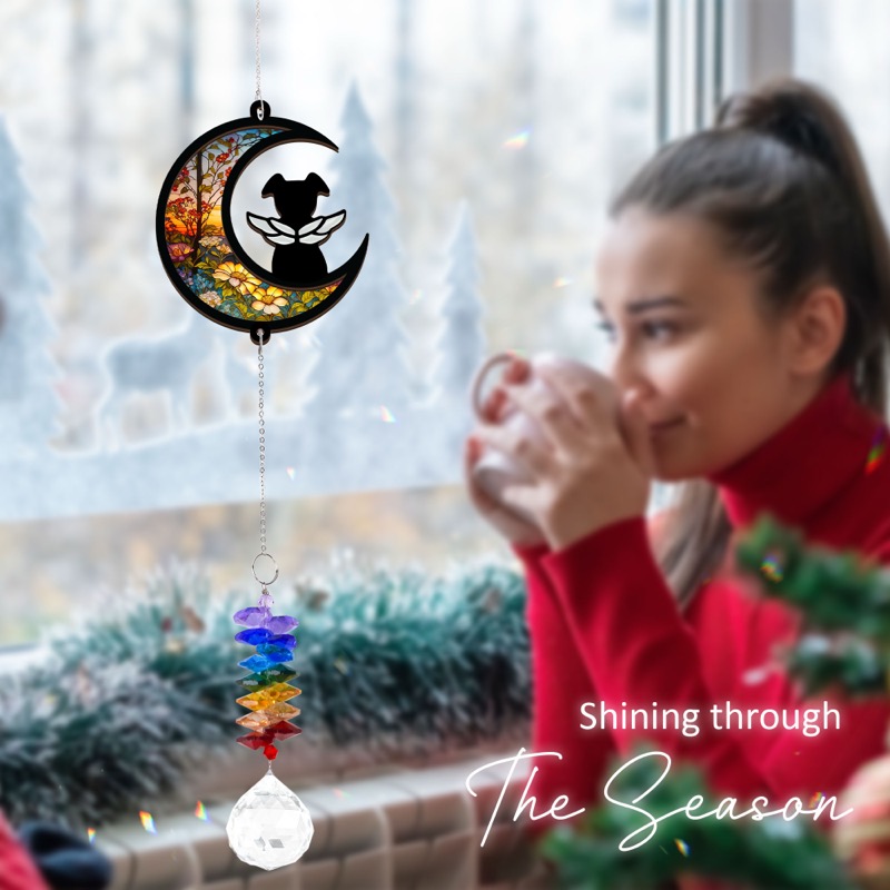 Dog Angel on Moon - Pet Memorial Suncatcher